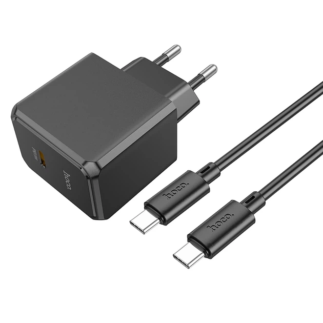 Мережевий зарядний пристрій з кабелем HOCO CS13A Ocean single port PD20W charger set(Type-C to Type-C) Black - Фото 3 Мережевий зарядний пристрій з кабелем HOCO CS13A Ocean single port PD20W charger set(Type-C to Type-C) Black - изображение 3