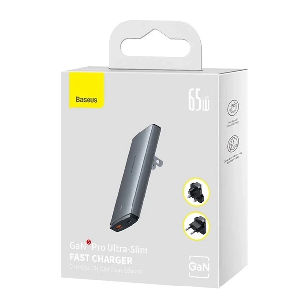 Мережевий зарядний пристрій з кабелем Baseus GaN5 Pro Ultra-Slim Fast Charger C+U 65W Gray((With Mini White Cable C to C 100W(20V/5A) 1m Black) - Фото 2 Мережевий зарядний пристрій з кабелем Baseus GaN5 Pro Ultra-Slim Fast Charger C+U 65W Gray((With Mini White Cable C to C 100W(20V/5A) 1m Black) - изображение 2