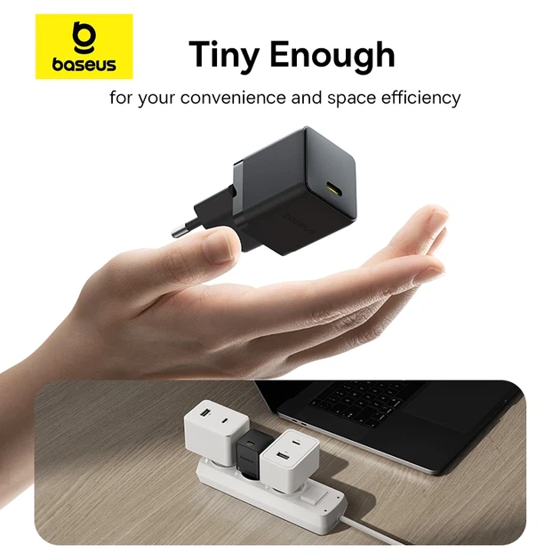 Мережевий зарядний пристрій з кабелем Baseus Palm Fast Charger 1C 20W EU Cosmic Black set USB-C to iP 20W 1m - зображення 11
