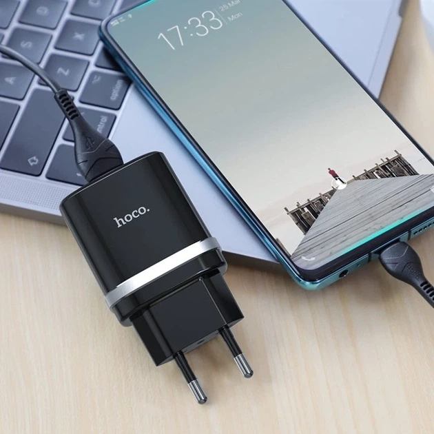 Мережевий зарядний пристрій з кабелем HOCO C12Q Smart QC3.0 charger set(Type-C) 18W Black - Фото 4 Мережевий зарядний пристрій з кабелем HOCO C12Q Smart QC3.0 charger set(Type-C) 18W Black - изображение 4
