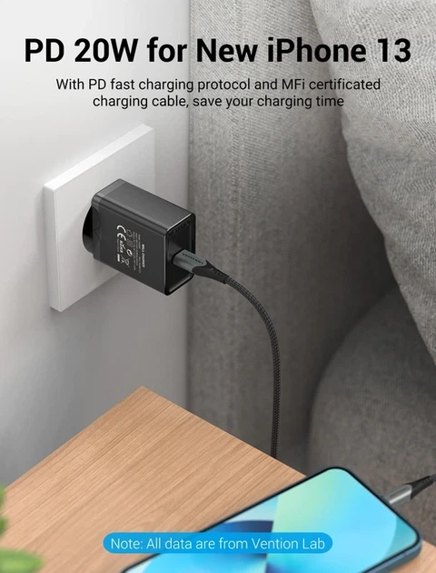Мережевий зарядний пристрій Vention 1-port USB-C Wall Charger(20W) EU-Plug Black (FADB0-EU) - изображение 3