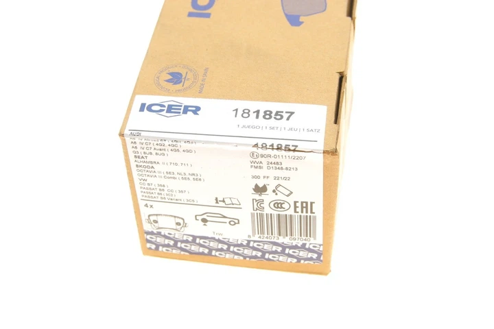 Комплект гальмівних колодок (дискових) ICER 181857 ICER 181857 Volkswagen Passat, Sharan, Tiguan, CC; Audi Q3, A6, Allroad; Skoda Kodiaq, Octavia 5ND698451, 1K0698451G, 1K0698451L - изображение 9