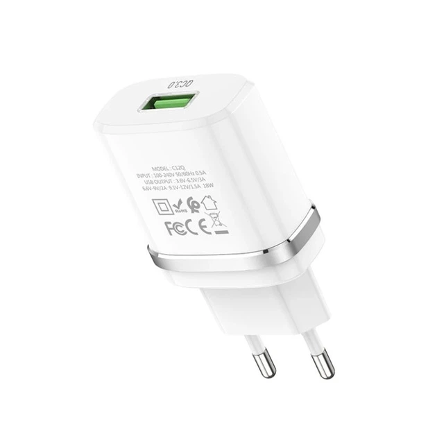 Мережевий зарядний пристрій HOCO C12Q Smart QC3.0 charger 18W White - зображення 3