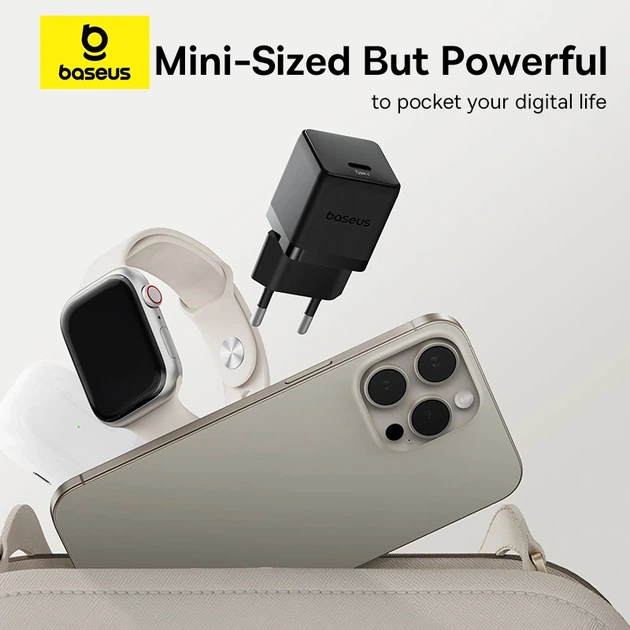 Мережевий зарядний пристрій Baseus Palm Fast Charger 1C 30W EU Cluster Black - Фото 10 Мережевий зарядний пристрій Baseus Palm Fast Charger 1C 30W EU Cluster Black - зображення 10