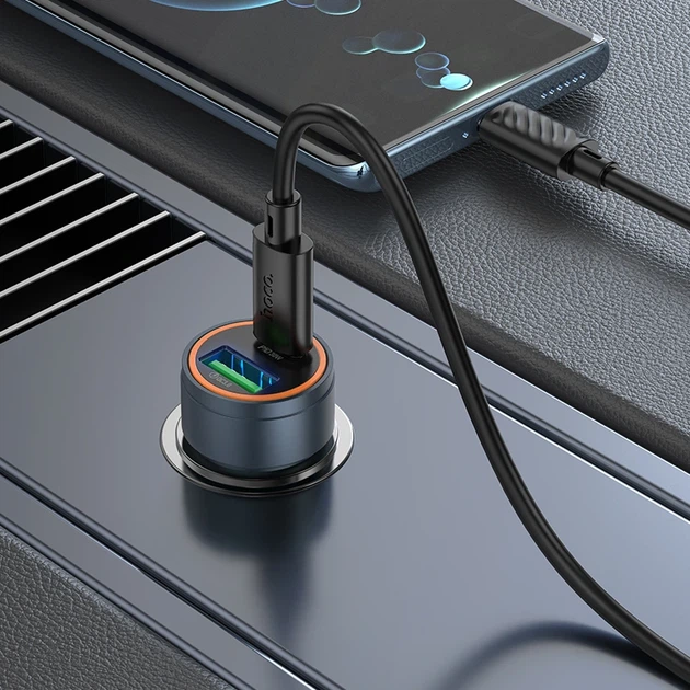 Автомобільний зарядний пристрій HOCO Z57A Glorious PD30W+QC3.0 car charger set(C to C) Metal Gray - Фото 5 Автомобільний зарядний пристрій HOCO Z57A Glorious PD30W+QC3.0 car charger set(C to C) Metal Gray - зображення 5