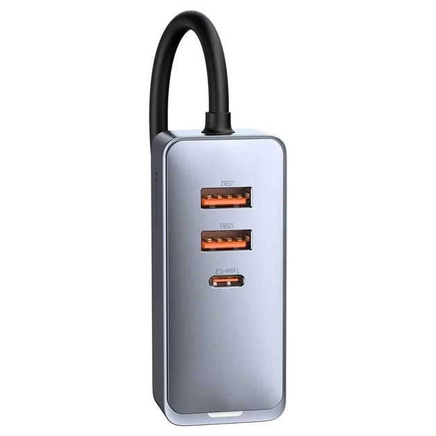 Автомобільний зарядний пристрій Baseus Share Together PPS multi-port Fast charging with extension cord 120W 2U+2C Gray - Фото 4 Автомобільний зарядний пристрій Baseus Share Together PPS multi-port Fast charging with extension cord 120W 2U+2C Gray - изображение 4