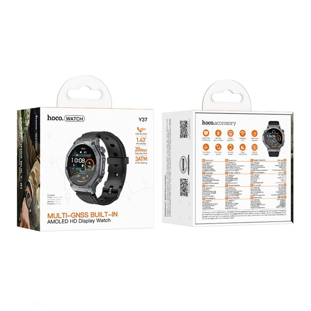 Смарт-годинник HOCO Y37 AMOLED 36mm. 520 mAh. GPS sports watch(call version) Black - Фото 2 Смарт-годинник HOCO Y37 AMOLED 36mm. 520 mAh. GPS sports watch(call version) Black - изображение 2