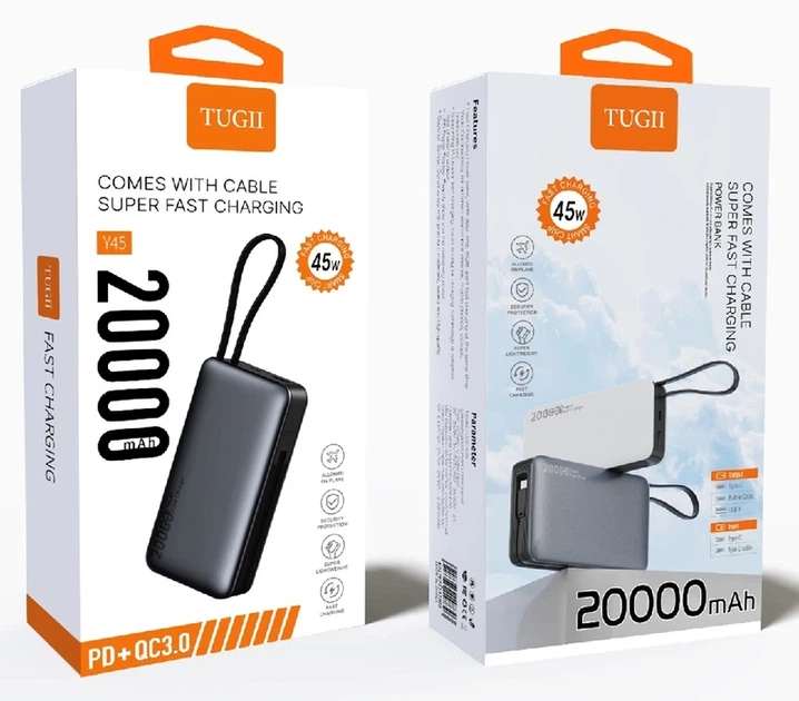 Зовнішній акумулятор WUW TUGII-Y45 (PD45W) 20000mAh Black - Фото 2 Зовнішній акумулятор WUW TUGII-Y45 (PD45W) 20000mAh Black - зображення 2