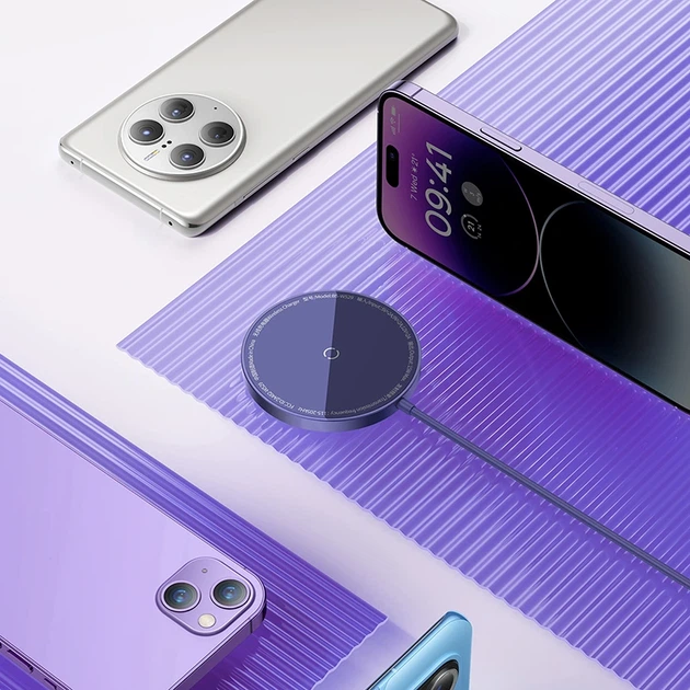 Бездротовий зарядний пристрій Baseus Simple Mini3 Magnetic Wireless Charger 15W Dusty Purple - зображення 8