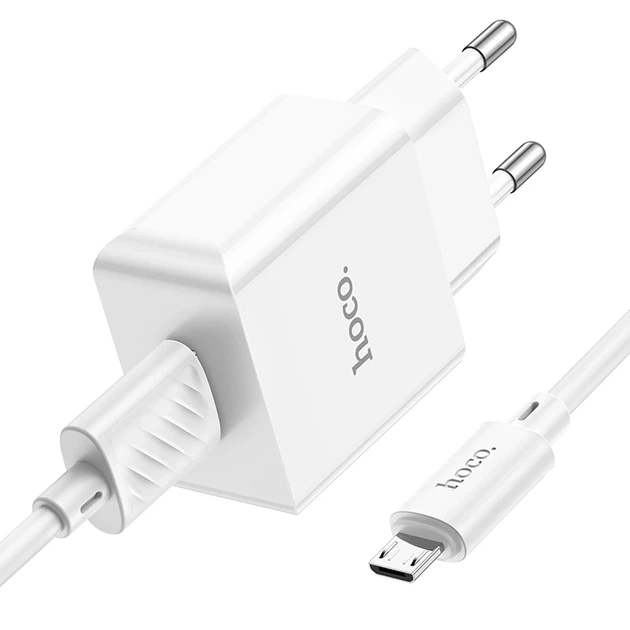 Мережевий зарядний пристрій з кабелем HOCO C106A Leisure single port charger set(Micro) 10.5W White - Фото 4 Мережевий зарядний пристрій з кабелем HOCO C106A Leisure single port charger set(Micro) 10.5W White - изображение 4