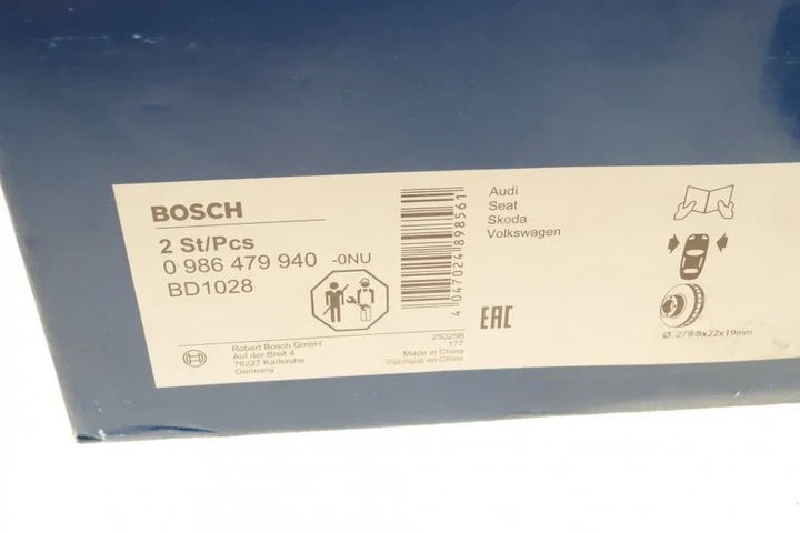 Диск гальмівний перед.(280x22)(вентил.) AUDI A3 03- VW Golf V, Caddy 04- BOSCH 0986479940 Volkswagen Golf, Caddy, Jetta, EOS; Skoda Yeti, Octavia; Seat Leon, Toledo; Audi A3 JZW615301A, 1K0615301S, 1K0615301AS - изображение 5