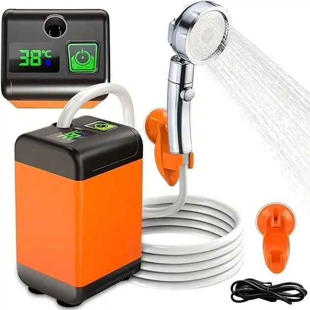 Портативний душ акумуляторний 3.7V з дисплеєм температури та USB зарядкою, туристичний душ для кемпінгу - зображення 2