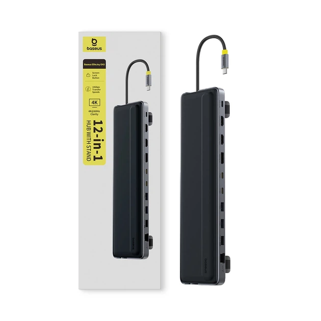 Док-станция Baseus EliteJoy EH3 hub 12в1 USB-C - 2xHDMI 4K@60Hz DisplayPort 4K@60Hz 2xUSB-C 10Gb/s 2xUSB-A 5Gb/s USB-A 480Mb/s SD/microSD 3.0 RJ45 (69 - изображение 4