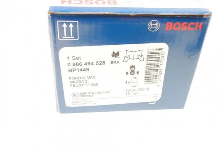 Гальмівні колодки BOSCH 0986494528 Volvo V40, C30, V50, S40; Mazda 3, 5; Opel Vectra; Jaguar XK, XF; Renault Laguna; Ford Focus, C-Max, Kuga; Citroen C5; Peugeot 508 C2Y32648Z, C2Y32348ZA, C2P17595 - зображення 7