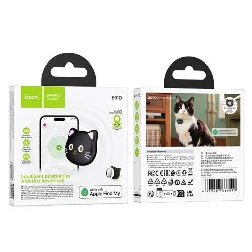 Брелок поисковой трекер HOCO E91D Tiger Smart Anti-Lost (Cat Collar Type) Black с поддержкой Apple Find My - изображение 2