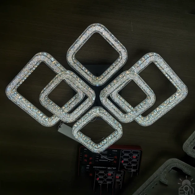 Керована світлодіодна СМАРТ люстра ESLLSE OVAL ICE 6S 80 Вт 690x490x135 мм Чорна - зображення 6