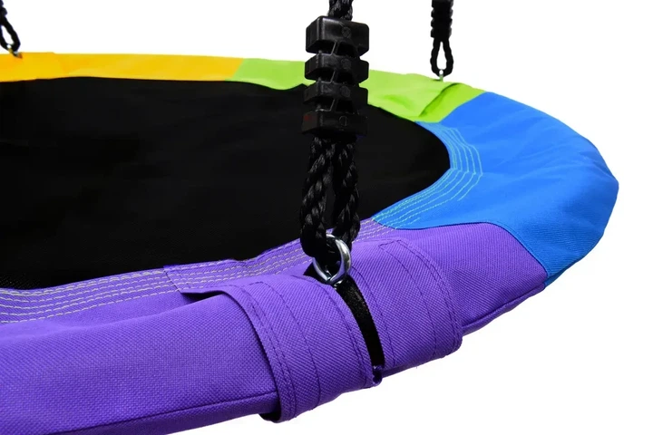 Садова гойдалка гніздо підвісна FUNFIT Різнобарвна дитяча 100 см кругла різнокольорова тарзанка на міцних канатах до 150 кг - зображення 3