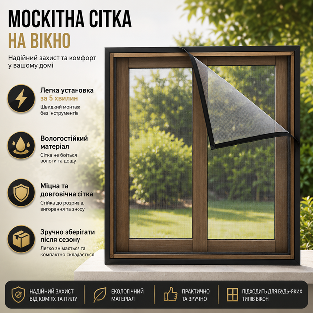Захисна москітна сітка на вікно Magic Mesh 150×130 см - Фото 3 Захисна москітна сітка на вікно Magic Mesh 150×130 см - изображение 3