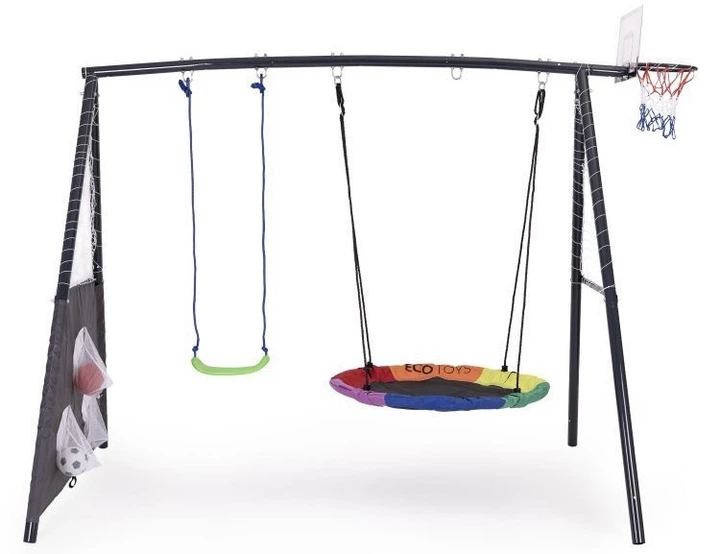 Plac zabaw dla dzieci huśtawka 4w1 EcoToys Bocianie gniazdo Kosz do koszykówki 2 piłki (JSP-SWD) (5905817010134) - Zdjęcie 2 Plac zabaw dla dzieci huśtawka 4w1 EcoToys Bocianie gniazdo Kosz do koszykówki 2 piłki (JSP-SWD) (5905817010134) - obraz 2