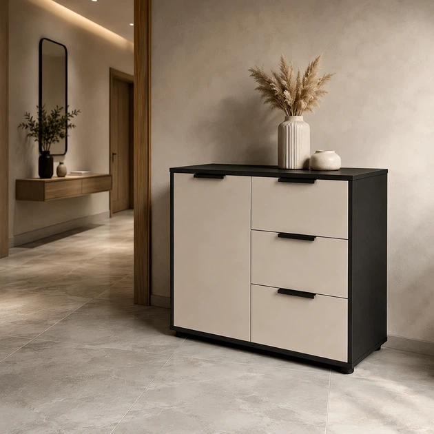 Современный комод Elva 800×450×750 с ящиками и полками для спальни, гостиной и прихожей Кашемир/Антрацит - изображение 4