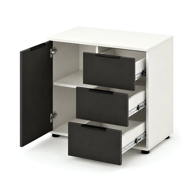Современный комод Elva 800×450×750 с ящиками и полками для спальни, гостиной и прихожей Антрацит/Белый - Фото 5 Современный комод Elva 800×450×750 с ящиками и полками для спальни, гостиной и прихожей Антрацит/Белый - изображение 5