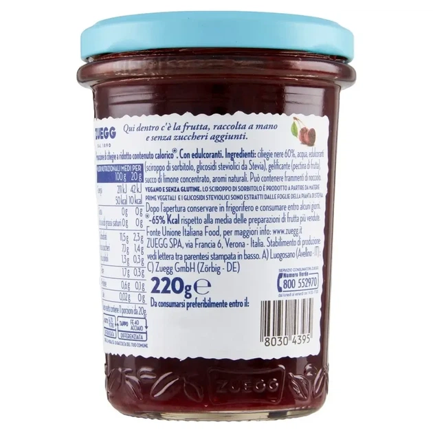 Джем Zuegg Zero Ciliegie Nere вишня без сахара 220 г - Фото 3 Джем Zuegg Zero Ciliegie Nere вишня без сахара 220 г - изображение 3