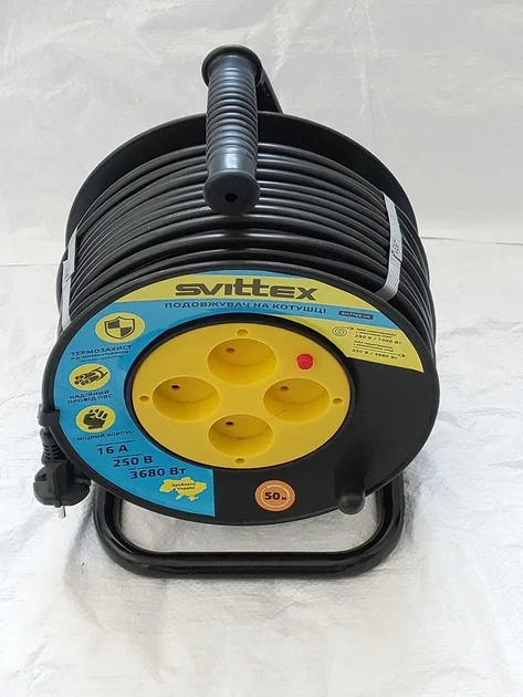 SV-007-В. Удлинитель SVITTEX на катушке (50 м) серия СТАНДАРТ с термозащитой, 2х1,5 мм² черный - изображение 4