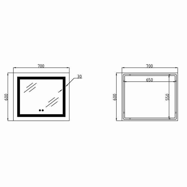 Дзеркало Lidz Kubis (KU1) 600х700 з LED-підсвічуванням Touch, з антизапотіванням, з диммером, рег. яскравості LDKU60070049285 - зображення 2