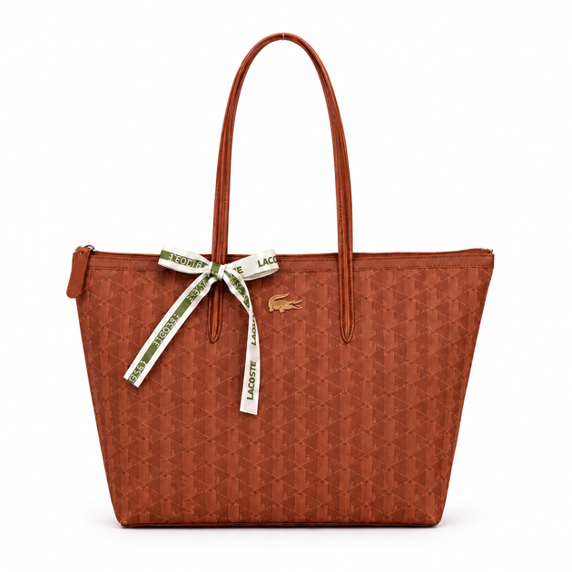 Шоппер Lacoste Monogram 46×33.5 см коричневый женский на молнии с фирменной лентой вместительный тоут для города и работы - изображение 6