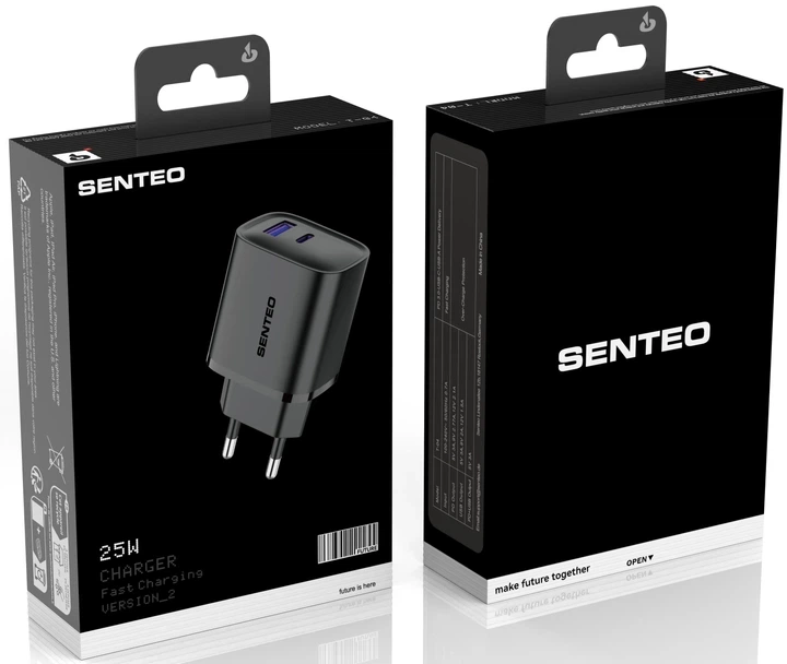 МЗП Senteo T-04 version2 USB+USB-C PD/QC3.0 25W (Black) - Фото 2 МЗП Senteo T-04 version2 USB+USB-C PD/QC3.0 25W (Black) - изображение 2
