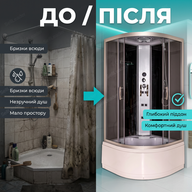 Душевой бокс Vivia 200×90×90см угловой гидробокс поддон 42см гидромассажная кабина полукруглая компактная - изображение 5