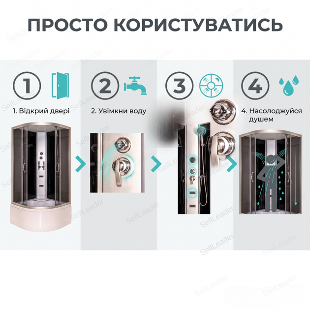 Душевой бокс Vivia 200×90×90см угловой гидробокс поддон 42см гидромассажная кабина полукруглая компактная - изображение 8
