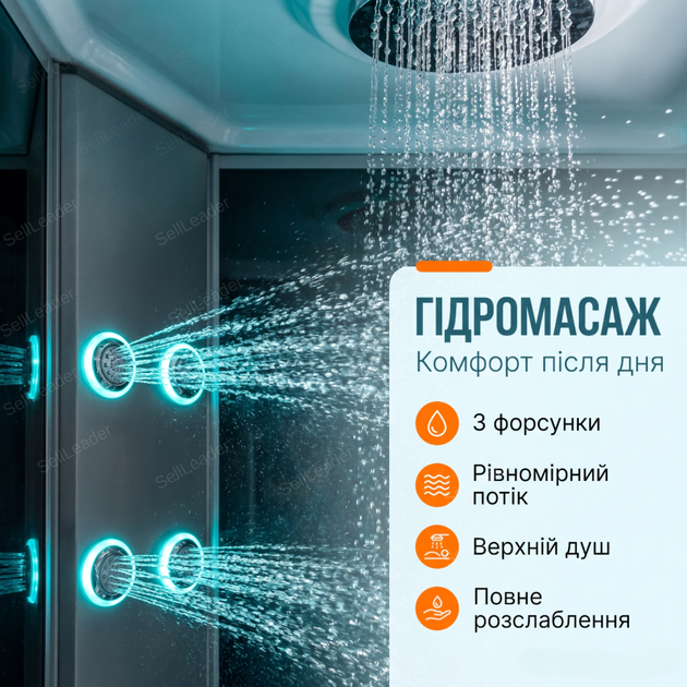 Душовий бокс Vivia 200х90x90см кутовий гідробокс низький піддон гідромасажна кабіна напівкругла компактна - зображення 6