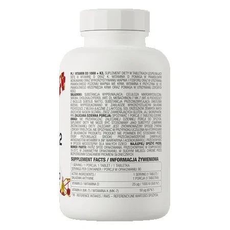 Вітамін D3 1000 МО + K2 OstroVit (Vitamin D3 1000 + K2) 90 Таблетки - зображення 2
