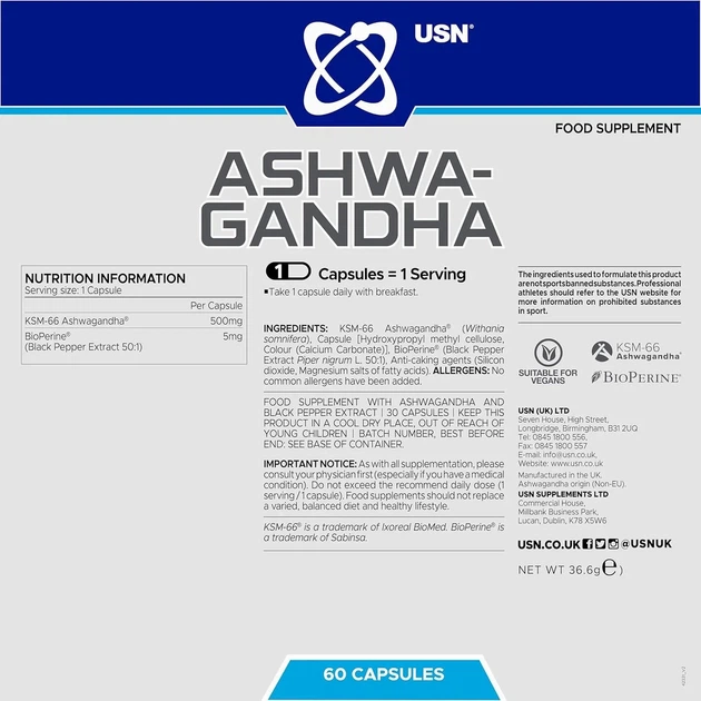 Ашваганда Ashwagandha USN, 60 капсул - изображение 2