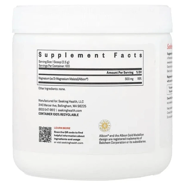 Магній малат у порошку, 500 мг, Magnesium Malate Powder, Seeking Health, 250 г - зображення 2