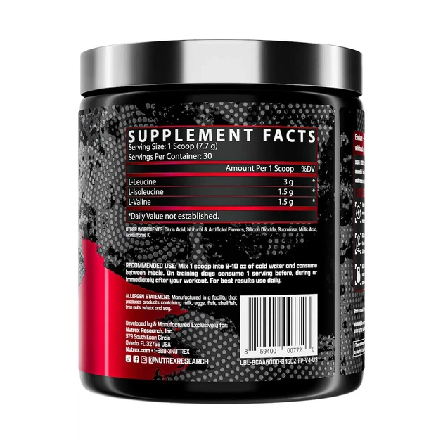 BCAA аминокислоты BCAA 6000 Nutrex, фруктовый пунш, 237 г - изображение 3