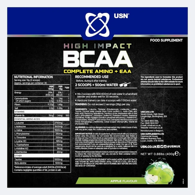 BCAA Complete Amino + EAA USN, яблоко, 400 г - изображение 2