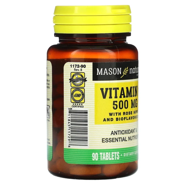 Вітамін C 500 мг з шипшиною та біофлавоноїдами, Vitamin C With Rose Hips and Bioflavonoids, Mason Natural, 90 Таблетки - зображення 2