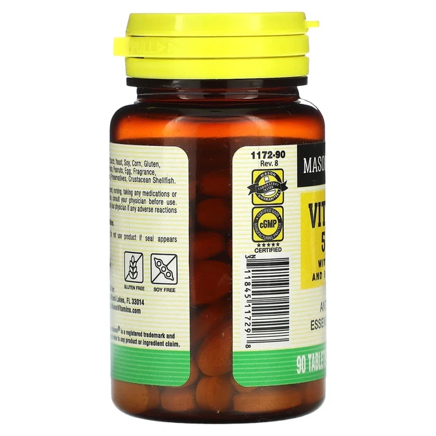 Вітамін C 500 мг з шипшиною та біофлавоноїдами, Vitamin C With Rose Hips and Bioflavonoids, Mason Natural, 90 Таблетки - зображення 3