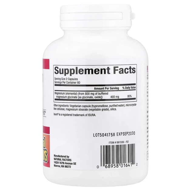 Магній гліцинат, 200 мг, Magnesium glycinate, Natural Factors, 120 капсул - зображення 2