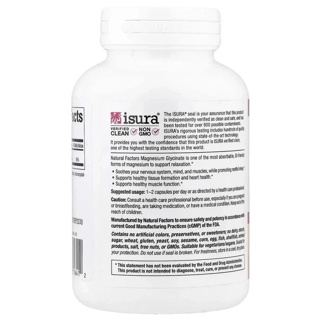 Магній гліцинат, 200 мг, Magnesium glycinate, Natural Factors, 120 капсул - зображення 3