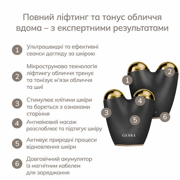 Микротоковый массажер для подтяжки лица GESKE MicroCurrent Face-Lifter 6 в 1 - изображение 6