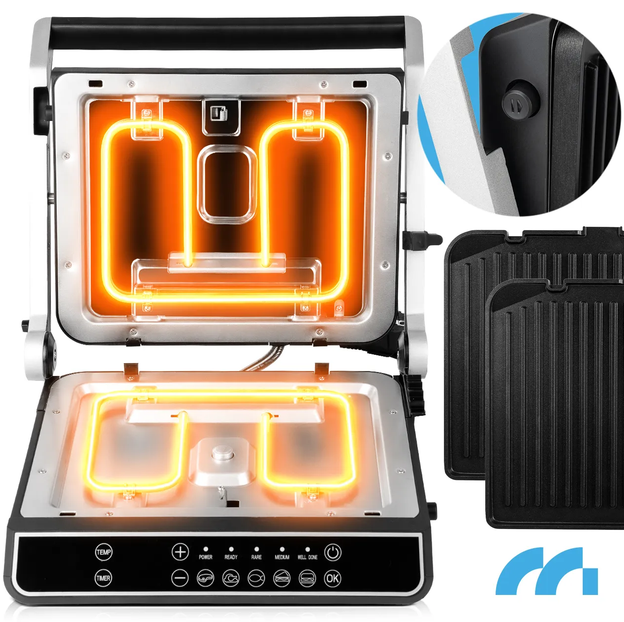 Електрогриль притискний MalTec SM5000W-PRO 2200 Вт контактний гриль-прес чорний зі сріблястим - Фото 3 Електрогриль притискний MalTec SM5000W-PRO 2200 Вт контактний гриль-прес чорний зі сріблястим - изображение 3