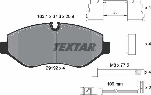 Колодки гальмові TEXTAR 2919202 Mercedes Vito, Sprinter, V-Class; Volkswagen Crafter 0054202120, 0044208320, 0054207020 - зображення 2