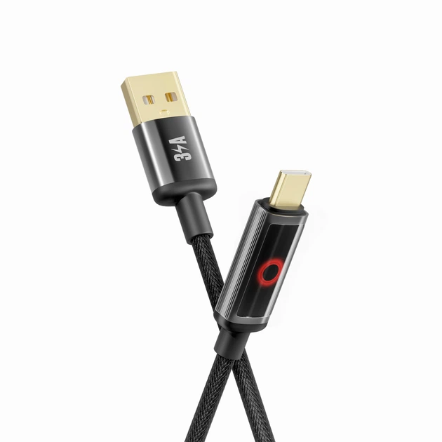 Кабель USB YOKI SM33 Smart Pluse USB to Type-C 60W (20V/3A) 1.2m с LED-индикатором для зарядки и передачи данных до 480Mbps Black - Фото 3 Кабель USB YOKI SM33 Smart Pluse USB to Type-C 60W (20V/3A) 1.2m с LED-индикатором для зарядки и передачи данных до 480Mbps Black - изображение 3