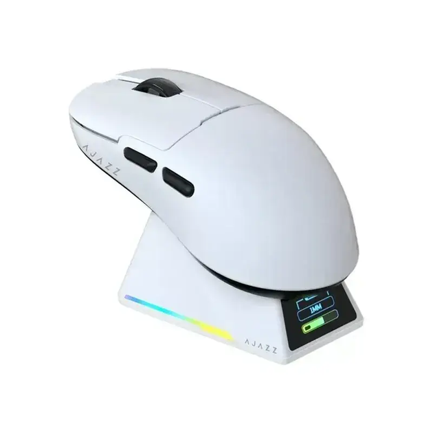 Грова безотводная мышка Ajazz AJ159 APEX White + Док-станция с