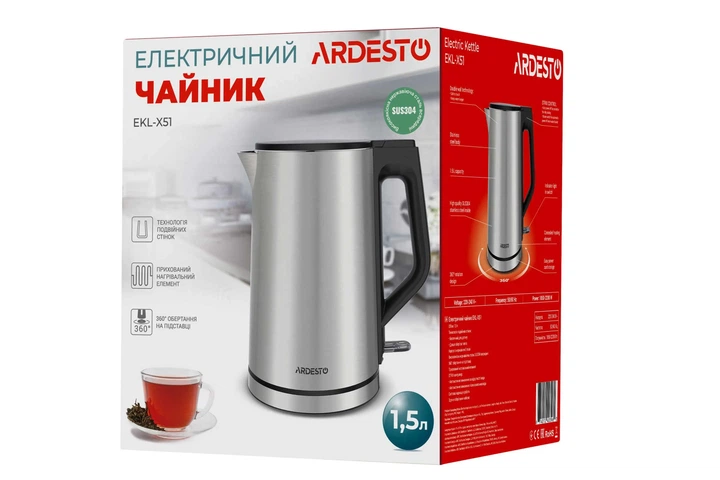 Електрочайник Ardesto Steel Collection 1.5л, подвійні стінки, сріблястий (00109451) - зображення 13