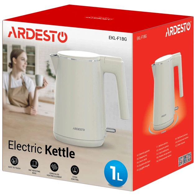 Електрочайник Ardesto 1л, Strix, подвійні стінки, бежевий (00109432) - изображение 7