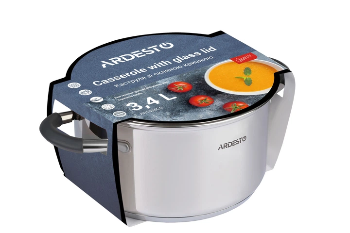Каструля Ardesto Gemini Salerno зі скляною кришкою нержавіюча сталь 3,4 л 20 см AR1936CS (00107458) - зображення 3